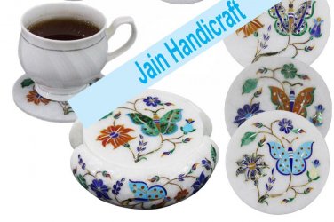 marble tea coaster inlay malachite