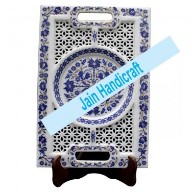 10"x14" Marvelous Marble tray Multi Floral Kitchen Decor inlay malachite