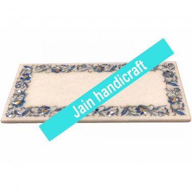 9"x12" White Marble tray  Kitchen Cheese Board Inlay malachite Gemstones
