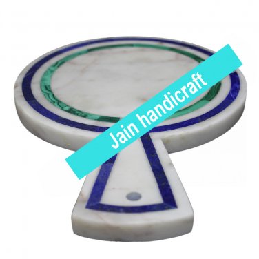 10" White Marble tray  Kitchen Cheese Board Inlay malachite Gemstones