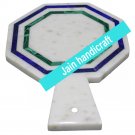 12" White Marble tray  Kitchen Cheese Board Inlay malachite Gemstones