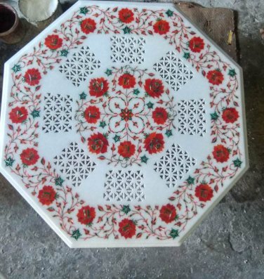 3'x3' side coffee corner marble inlay stone table top  and decor malachite