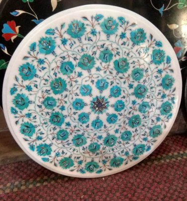 2'x2' side coffee corner marble inlay stone table top  and decor malachite