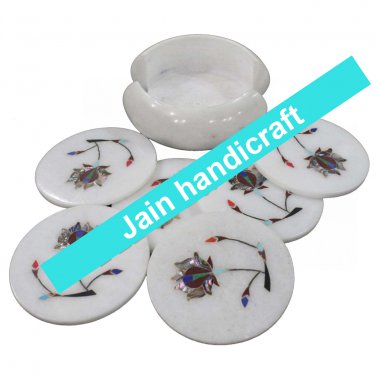 Marvelous Marble Lapis Inlay stone Tea Coffee Coaster Set Kitchen Home Decor