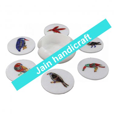 Marvelous Marble Lapis Inlay stone Tea Coffee Coaster Set Kitchen Home Decor