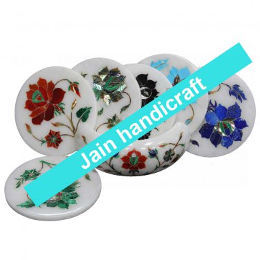 Marvelous Marble Lapis Inlay stone Tea Coffee Coaster Set Kitchen Home Decor