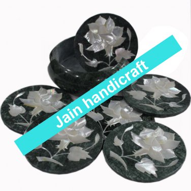 Marvelous Marble Lapis Inlay stone Tea Coffee Coaster Set Kitchen Home Decor