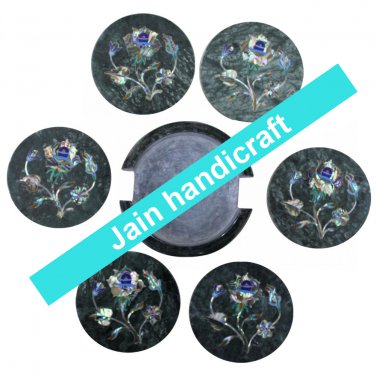 Marvelous Marble Lapis Inlay stone Tea Coffee Coaster Set Kitchen Home Decor