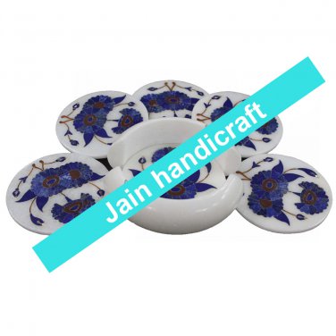 Marvelous Marble Lapis Inlay stone Tea Coffee Coaster Set Kitchen Home Decor