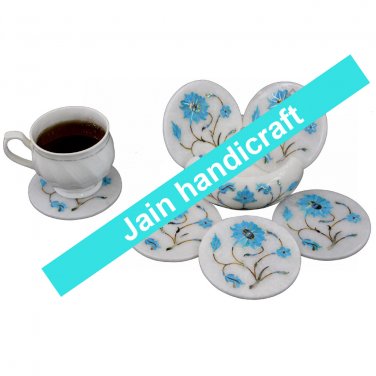 Marvelous Marble Lapis Inlay stone Tea Coffee Coaster Set Kitchen Home Decor