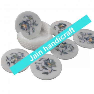 Marvelous Marble Lapis Inlay stone Tea Coffee Coaster Set Kitchen Home Decor