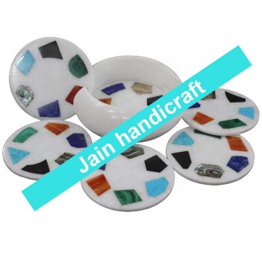Marvelous Marble Lapis Inlay stone Tea Coffee Coaster Set Kitchen Home Decor