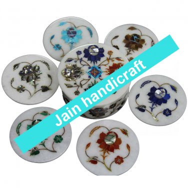 Marvelous Marble Lapis Inlay stone Tea Coffee Coaster Set Kitchen Home Decor