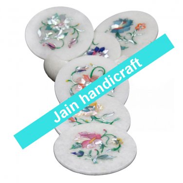 Marvelous Marble Lapis Inlay stone Tea Coffee Coaster Set Kitchen Home Decor