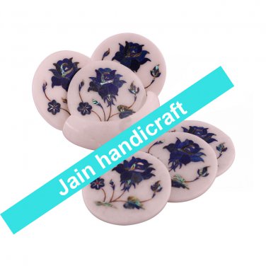 Marvelous Marble Lapis Inlay stone Tea Coffee Coaster Set Kitchen Home Decor
