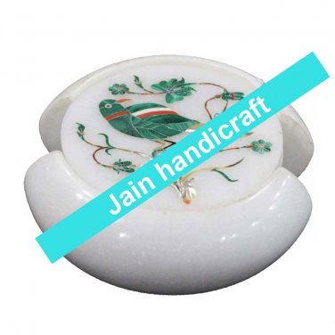 Marvelous Marble Lapis Inlay stone Tea Coffee Coaster Set Kitchen Home Decor