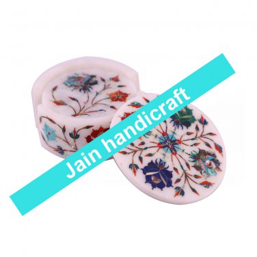 Marvelous Marble Lapis Inlay stone Tea Coffee Coaster Set Kitchen Home Decor
