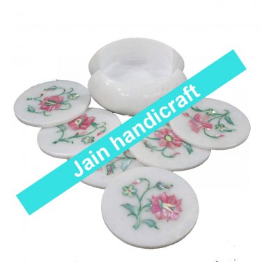 Marvelous Marble Lapis Inlay stone Tea Coffee Coaster Set Kitchen Home Decor