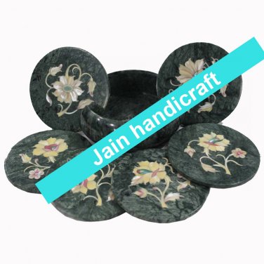 Marvelous Marble Lapis Inlay stone Tea Coffee Coaster Set Kitchen Home Decor