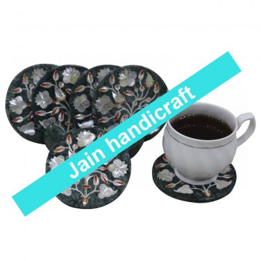 Marvelous Marble Lapis Inlay stone Tea Coffee Coaster Set Kitchen Home Decor