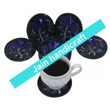 Marvelous Marble Lapis Inlay stone Tea Coffee Coaster Set Kitchen Home Decor