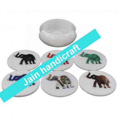 Marvelous Marble Lapis Inlay stone Tea Coffee Coaster Set Kitchen Home Decor