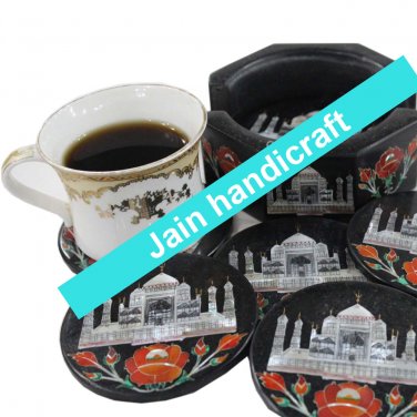 Marvelous Marble Lapis Inlay stone Tea Coffee Coaster Set Kitchen Home Decor