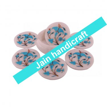 Marvelous Marble Lapis Inlay stone Tea Coffee Coaster Set Kitchen Home Decor
