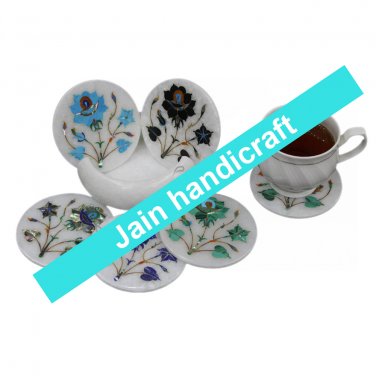 Marvelous Marble Lapis Inlay stone Tea Coffee Coaster Set Kitchen Home Decor