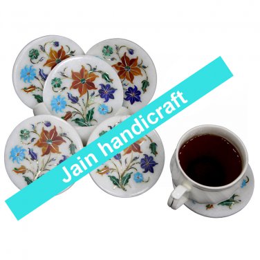 Marvelous Marble Lapis Inlay stone Tea Coffee Coaster Set Kitchen Home Decor