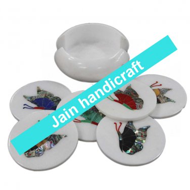 Marvelous Marble Lapis Inlay stone Tea Coffee Coaster Set Kitchen Home Decor