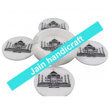 Marvelous Marble Lapis Inlay stone Tea Coffee Coaster Set Kitchen Home Decor