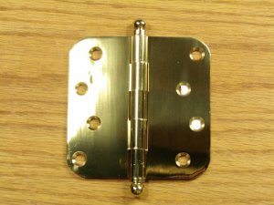 Polished Solid Bright Brass with Ball tip pin 4"x4" Door Hinges 5/8" radius corners