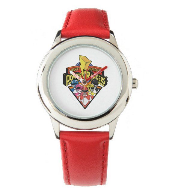Mighty Morphin Power Rangers Stainless Steel Red Leather Watch