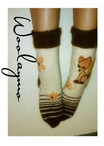 Wool socks Women Felted Home Socks Boots Women Girl Very Thick Winter Socken Fox