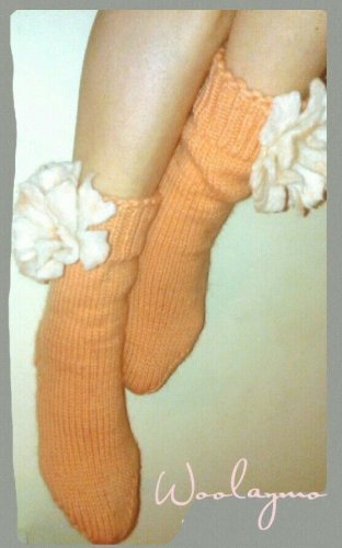 Womens Girls Wool Socks 100% Wool Felted * US 8-10 * Flowers Home Boots Woman Thick Socken