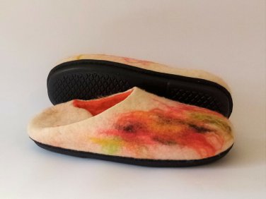 US10.5 Orange Felt slippers for women  * Handmade house shoes