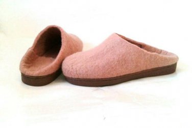 US10.5 Felt wool slippers * Handmade house shoes * Rose Ash