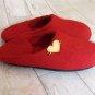Red slippers US6.5 with heart * Wool slippers for women * Handmade house shoes