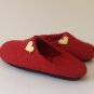 Red slippers US6.5 with heart * Wool slippers for women * Handmade house shoes