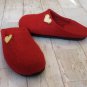 Red slippers US6.5 with heart * Wool slippers for women * Handmade house shoes