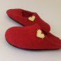 Red slippers US6.5 with heart * Wool slippers for women * Handmade house shoes