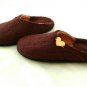 US 10.5 Woman Wool Felt slippers * Handmade house shoes * Brown * Heart