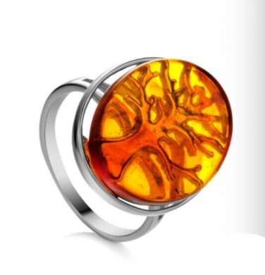 Amber ring * Tree of Life * 925 sterling silver * stamped * Natural Baltic amber