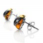 Solid Sterling Silver 925 earrings * Real cognac Amber * stamped * Scarabaeus