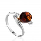 Silver ring * 925 sterling silver * stamped * Natural Baltic amber Cognac