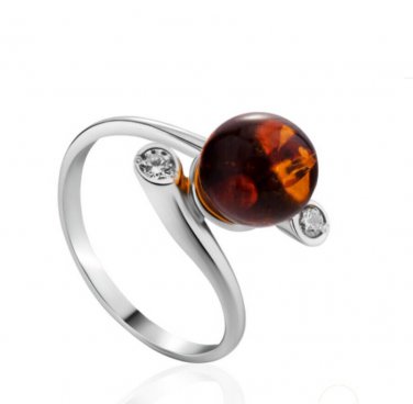 Silver ring * 925 sterling silver * stamped * Natural Baltic amber Cognac