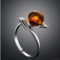 Silver ring * 925 sterling silver * stamped * Natural Baltic amber Cognac