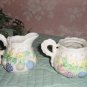 Vintage Cream & Sugar Set .. Raised Fruit .. porcelain