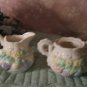 Vintage Cream & Sugar Set .. Raised Fruit .. porcelain